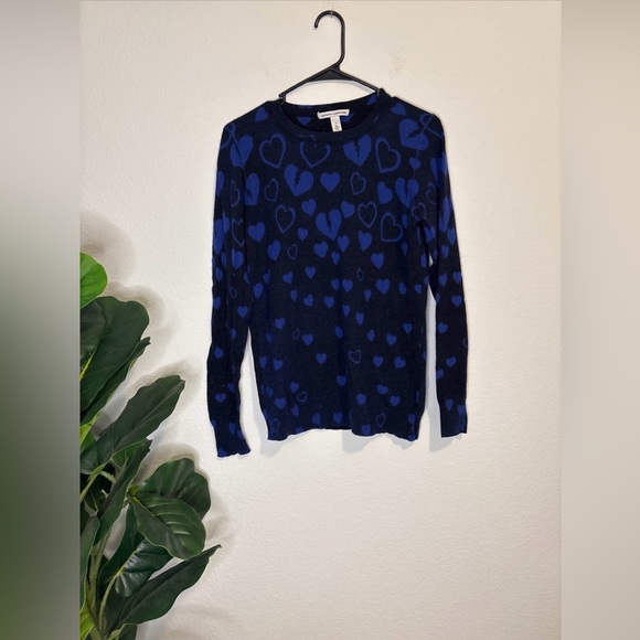 100% Cashmere autumn cashmere Blue heart sweater Size Medium - Picture 1 of 6
